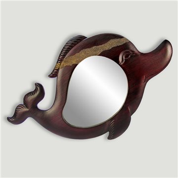 Espejo madera tallada delfin dorado y plateado. 25