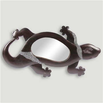 Espejo madera tallada guecko dorado y plateado. 28