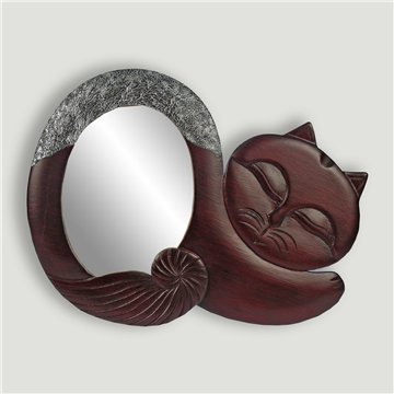 Espejo madera tallada gato1 dorado y plateado. 65x33cm