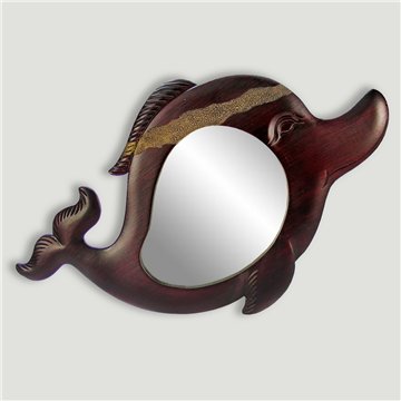 Espejo madera tallada delfin dorado y plateado. 35x58cm