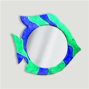 Espejo madera Indonesia. Forma pez. 37x33cm