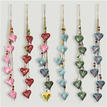 Móvil corazón con 6 campanas metal 65cm. Colores surtidos
