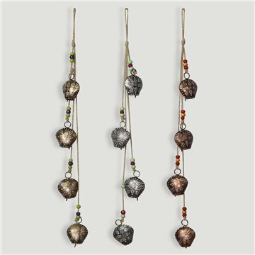 Móvil tira con 4 campanas metal 80cm. Cobre/plateado/dorado