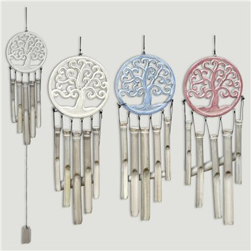 Bamboo mobile. Plate with tubes 20-30 cm. Tree model. 50 cm