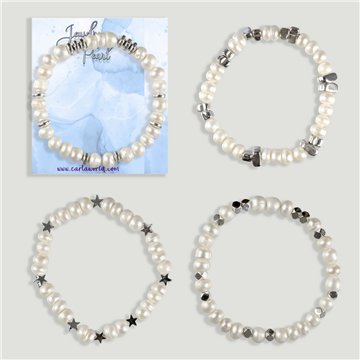 Pearl Bracelet with silver Hematite. Assorted