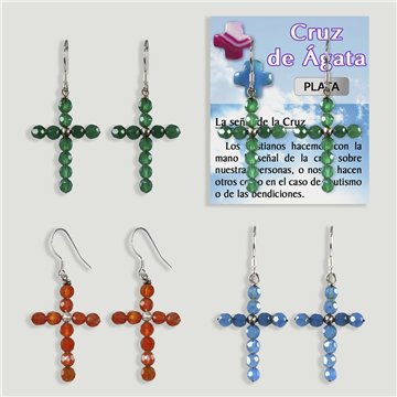 CRUZ ÁGATA. Pendientes PLATA. 