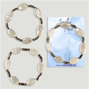 Flat/Oval Pearl and Hematite Bracelet