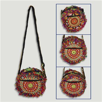 Sac rond en tissu à franges 20x6cm modèles assortis