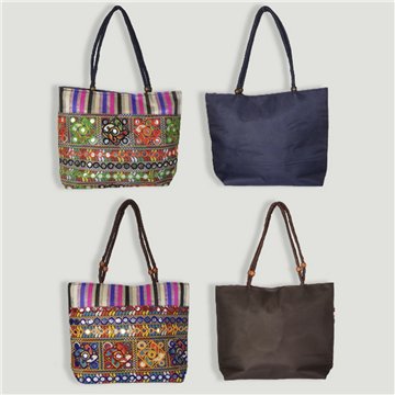 Bolso tela hindú con espejitos 38x28cm