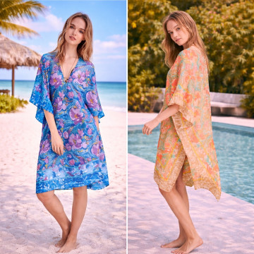 100% Polyester poncho, silky finish. V-shaped neck. One size fits all - 2 colors