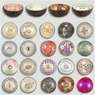 Coconut bowl + mother-of-pearl. Assorted models. 13x5cm