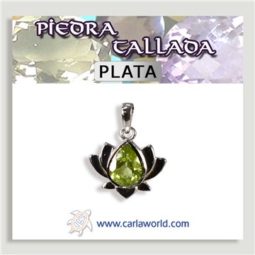 Colgante PLATA. Flor de Loto. Peridoto facetado