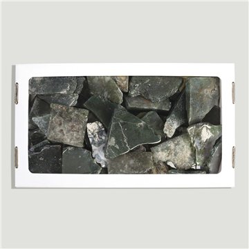 Ágata musgosa pulido troceado.  Caja 1,5kg aprox. 26x14cm.