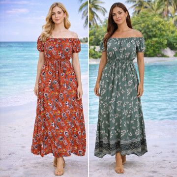 Vestido comprido de viscose. Estilo Kiara. Tamanhos S/M e M/L