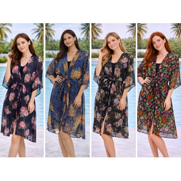 Kimono longo de chiffon.