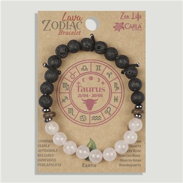 Pulsera lava Zodiaco. 14. Cuarzo Rosa. Tauro