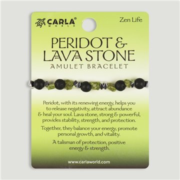 Pulsera cordón ajustable. 36. Peridoto y Lava