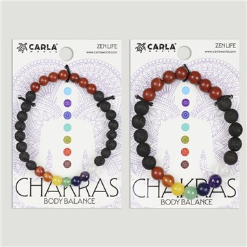 Pulsera Chakra. 52. Lava + 7 chakras + Jaspe Rojo