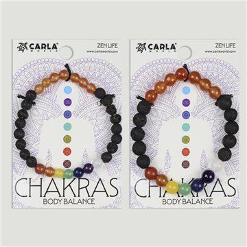 Pulsera Chakra. 53. Lava + 7 chakras + Cornalina