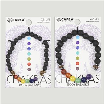 Pulsera Chakra. 58. Lava + 7 chakras + Hematite con coco