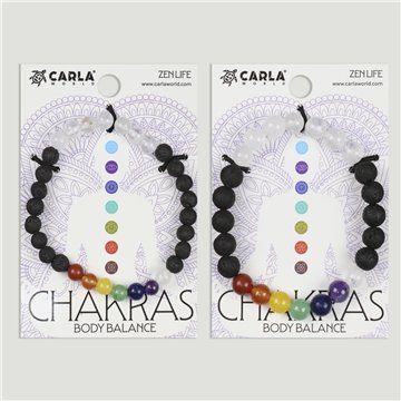 Pulsera Chakra. 59. Lava + 7 chakras + Cuarzo cristal