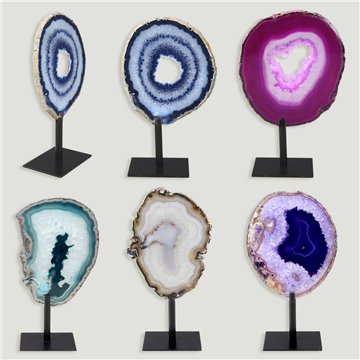 Ágata placa fina con base de metal. 19 cm aprox