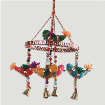 Móvil 5 pájaros campana metal