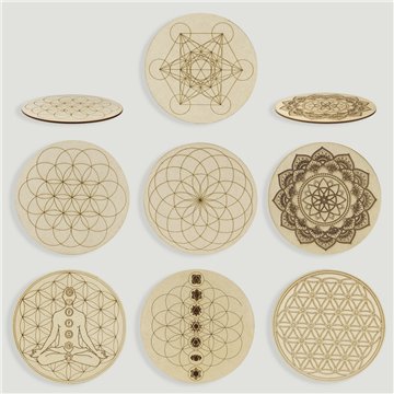 Base madeira redonda. Gravações Chakras. aprox. 15cm