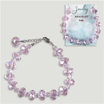 Pulseira cristal facetado. Fecho prata. Cor rosa