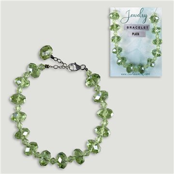 Pulseira cristal facetado. Fecho prata. Cor verde