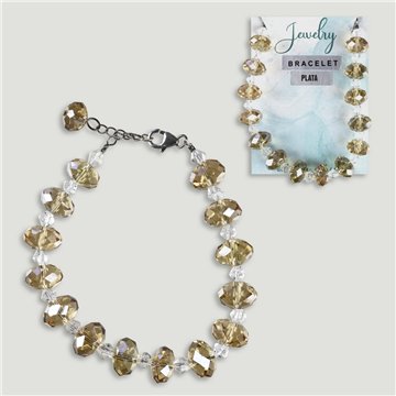 Pulseira cristal facetado. Fecho prata. Cor âmbar