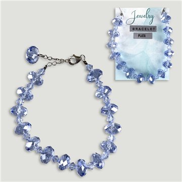 Pulseira cristal facetado. Fecho prata. Cor azul claro