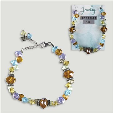 Pulseira cristal facetado. Fecho prata. Cor multicolor/âmbar