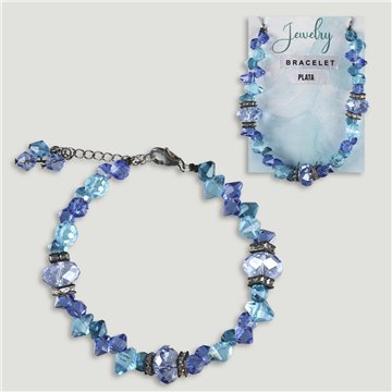 Pulseira cristal facetado. Fecho prata. Cor azul