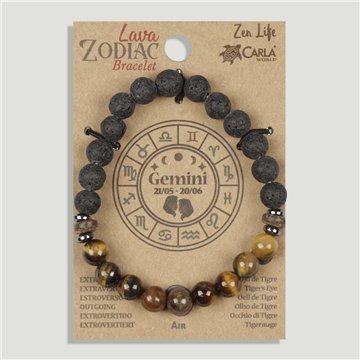 Bracelet lave Zodiaque. 03. Gémeaux. Œil de tigre