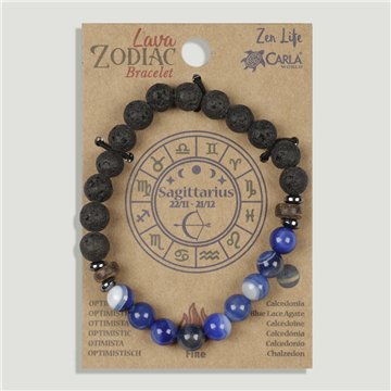 Bracelet lave Zodiaque. 09. Sagittaire. Calcédoine