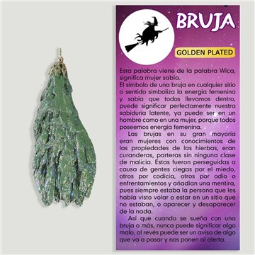 TARAMITA VERDE. Colgante Escoba Bruja Goldenplated