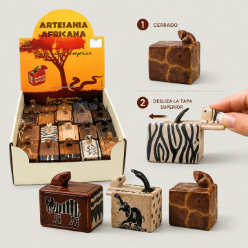 ARTESANÍA AFRICANA. Caja piedra jabón.