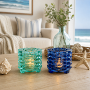 OCEAN COLORS. Porta velas vidrio.