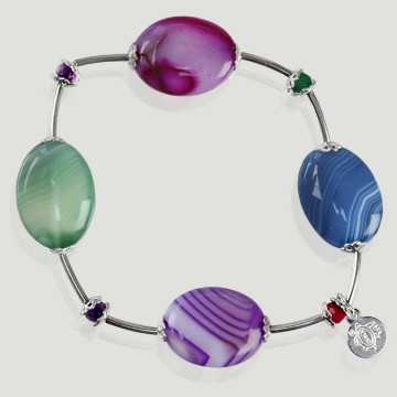 AZAHAR silver bracelet. Colored agates. Oval 15mm approx.