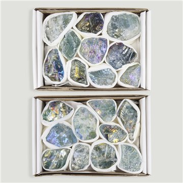 Caixa Fluorita Aura. 4-6cm. 17x12x4cm