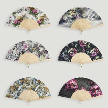 Leque de madeira. 11. Modelo Estampas Variadas. Surtidos