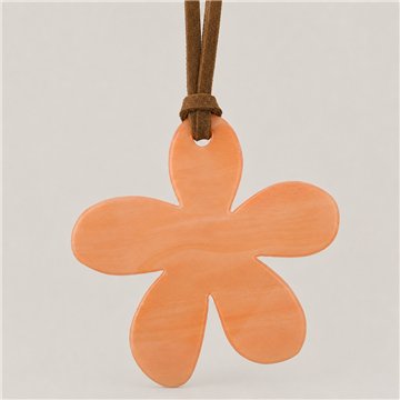 Colg nacar cordon cuero Flor naranja