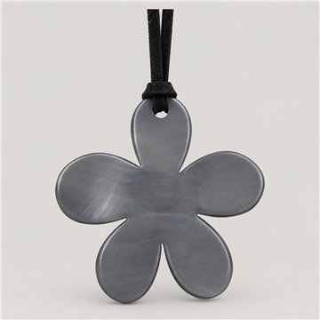 Colg nacar cordon cuero Flor negro