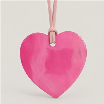 Colg nacar cordon cuero Corazon rosa