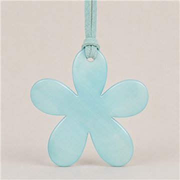 Colg nacar cordon cuero Flor azul