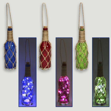 Bouteille en verre LED avec corde. 7x7x30cm