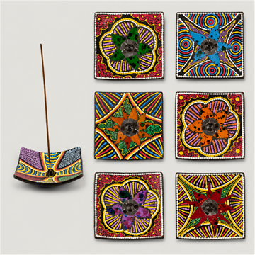 Porte encens carré en terre cuite modèle : mosaïque - points 12cm coloris assortis