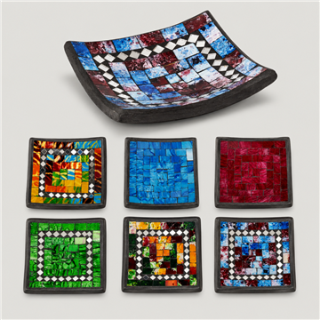 Bol terracota mosaico cuadrado 12cm color surtido