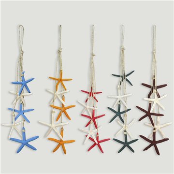 Mobile 5 étoiles avec cordes pointues. Couleurs assorties. 60 cm
